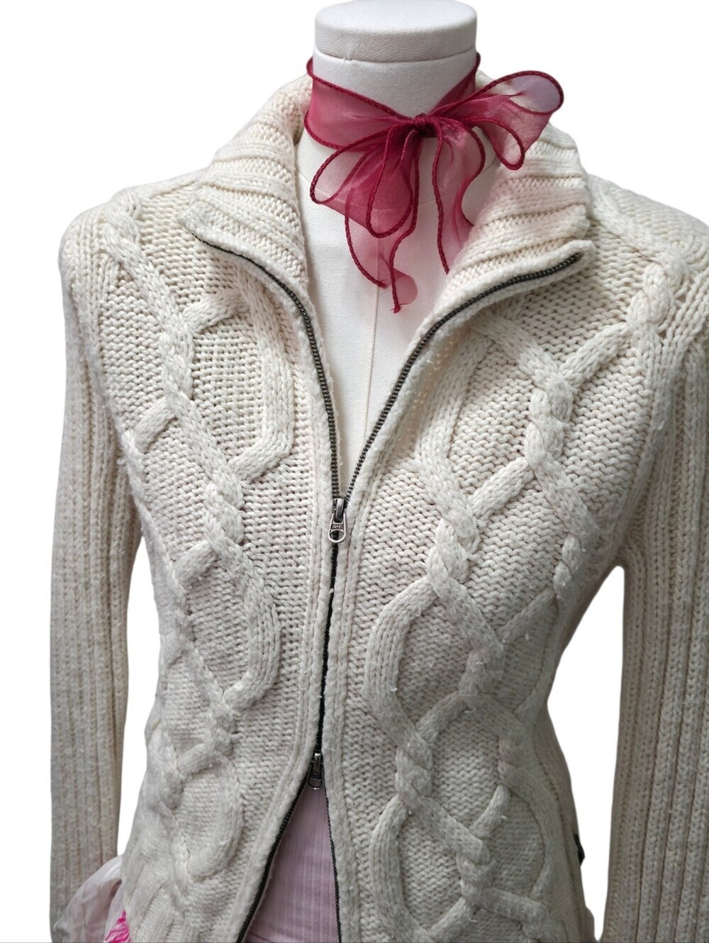 Abercrombie Vintage Cream Knit Long Sleeve Zip Up Sweater - Picture 2 of 5